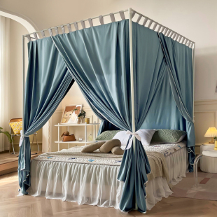 老式穿杆宫廷蚊帐家用1.8m床防尘顶遮光K布架子床民宿床幔挡空调