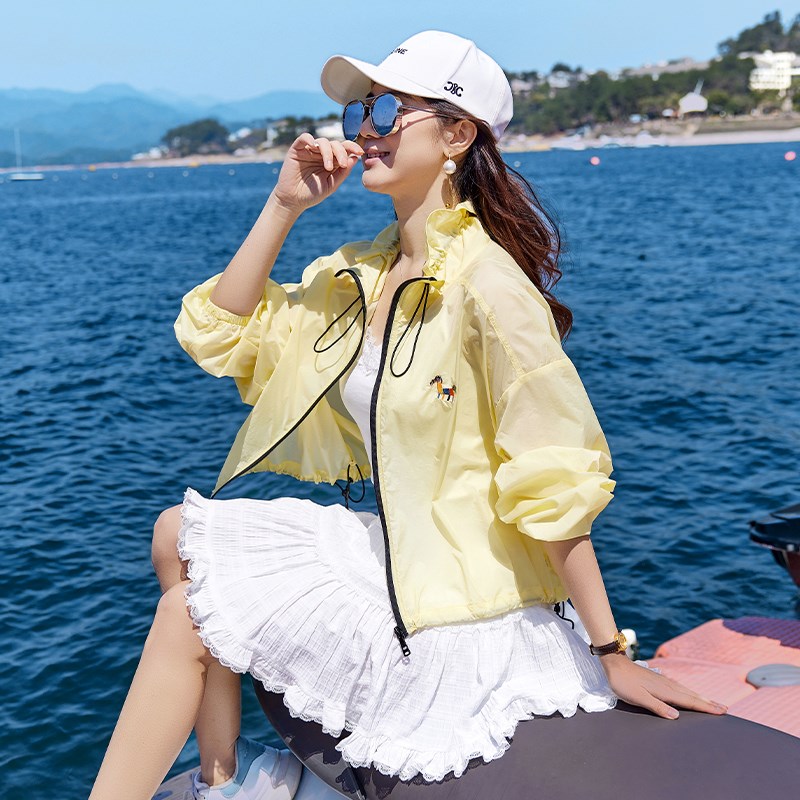 小马刺绣防晒衣女款2025新款夏季薄款宽松小个子黄色立领外套女夏图片