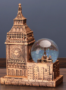 复古大笨钟摆件桌面创意水晶球客厅玄关家居怀旧装饰品小众高级感