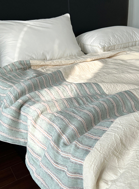 A类全棉亚麻拼接大豆夏凉被 单双人色织提花空调被可水洗纯棉夏被