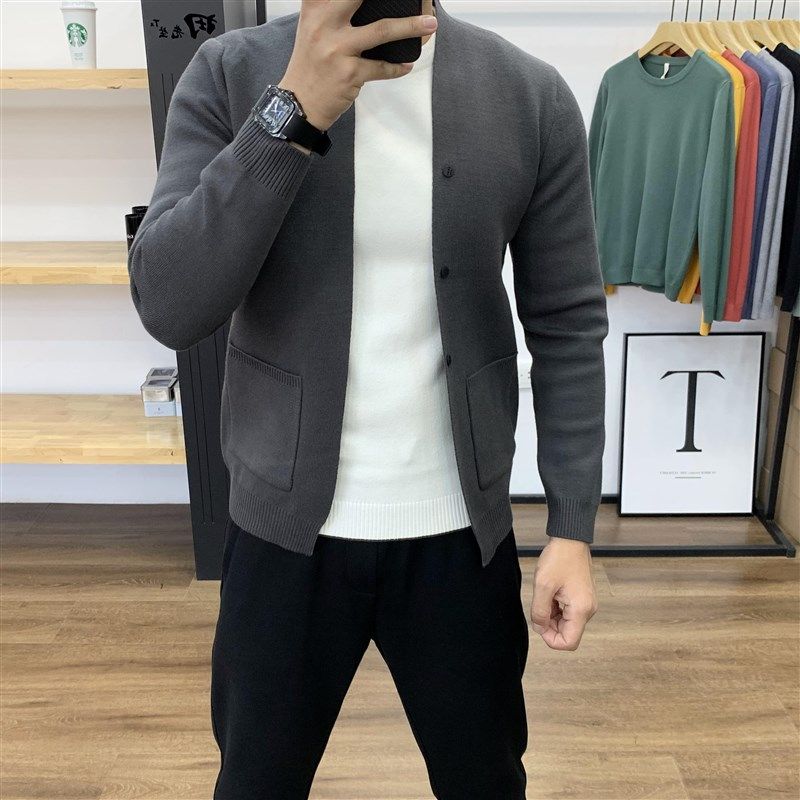 秋冬绅士复古修身纯色针织开衫外套韩版男士休闲外穿薄款毛线衣潮,男装,针织衫/毛衣,淘宝优惠券,粉丝福利购,淘宝优惠卷