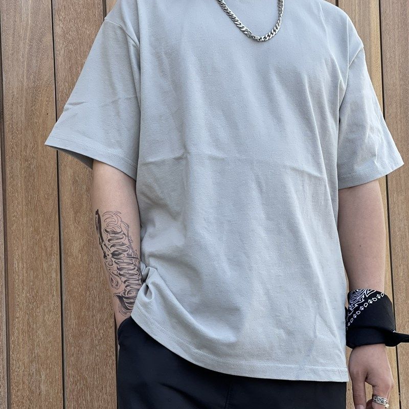 夏季潮流重磅纯棉纯色百搭宽松T恤半袖男女打底衣服290克