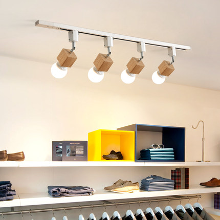 北欧原木轨道灯led射灯现代简约明装H客厅家用服装店书房背景墙灯