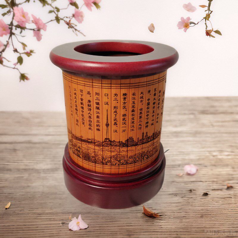 定制创意笔筒竹简激光雕刻黄鹤楼转好运笔筒大学毕业纪念礼品定制