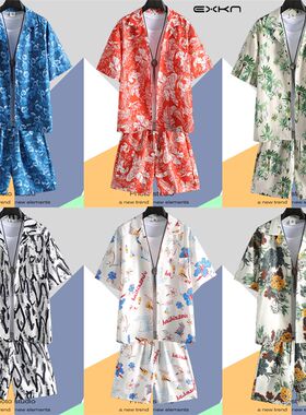 沙滩服男大码海边度假男装三亚旅行男士夏威夷套装班服旅游情侣装