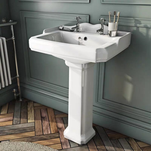 美式欧式立柱盆老上海复古洗手盆双龙头孔单龙头孔可选陶瓷脸盆