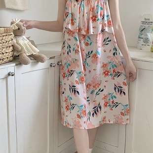 夏季 吊带棉绸睡裙女防凸点免穿文胸学生甜美绵绸睡裙显瘦连衣裙
