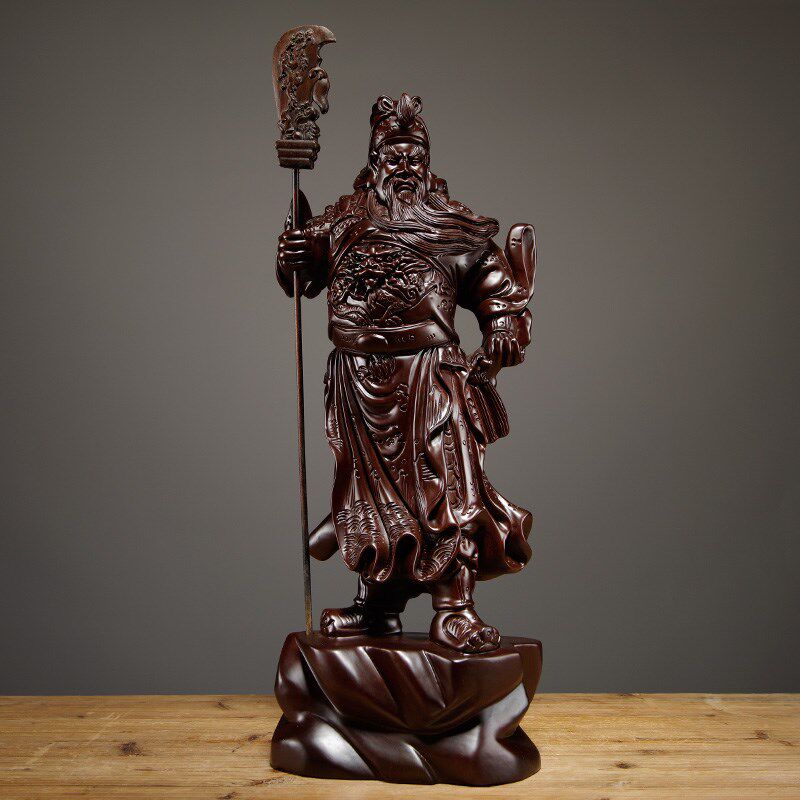 黑檀木雕关公摆件大号武财神爷家居客厅装饰红木工艺品开业送礼品