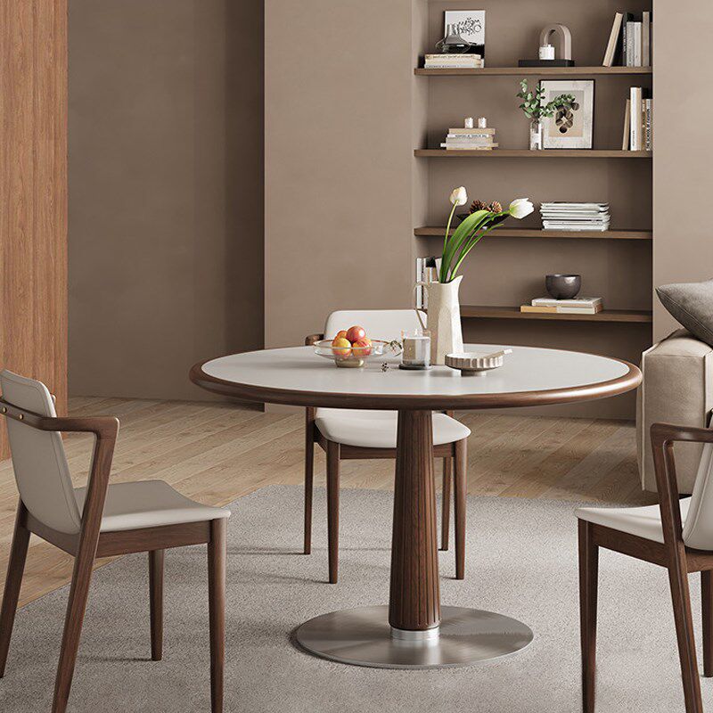 多立克复古实木家用小圆桌黑胡桃木圆餐桌咖啡厅餐厅阳台洽谈桌椅