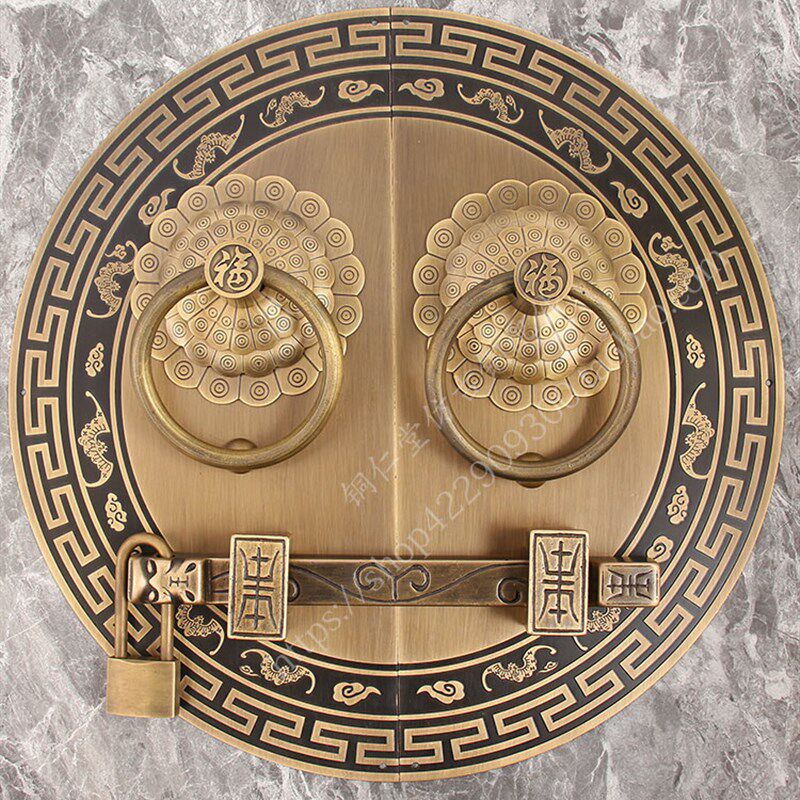 中式纯铜大门把手加粗铜门u环门把手圆形仿古复古木门门锁插销门