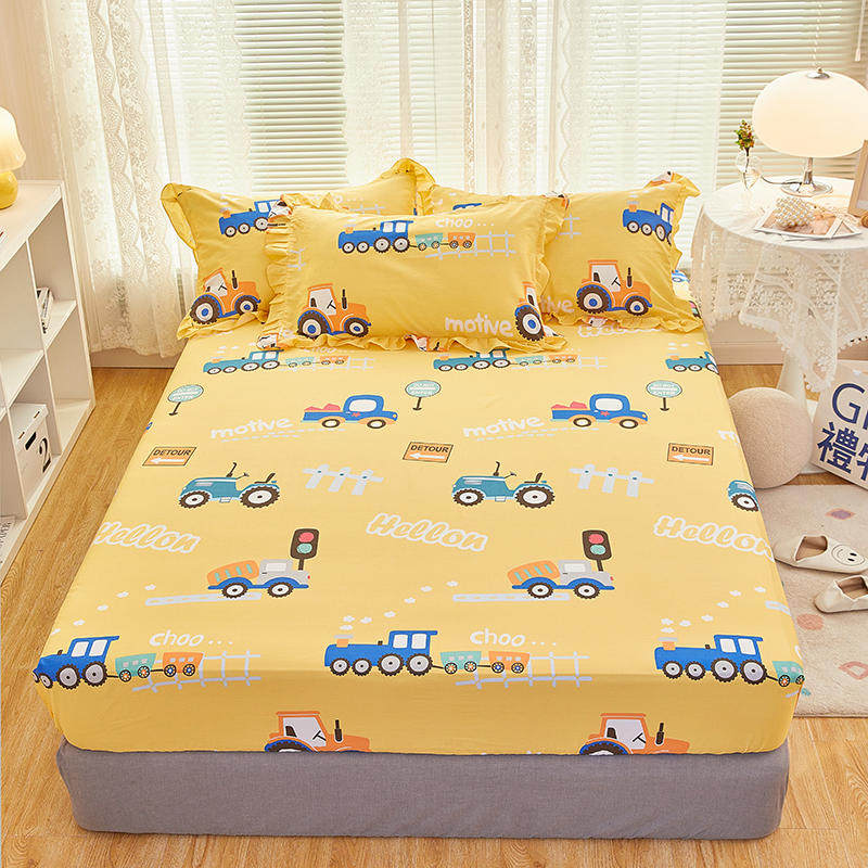 速发纯棉床笠单件床垫套s儿童男孩男童小汽车工程车席梦思黄色防,床上用品,床笠,淘宝优惠券,粉丝福利购,淘宝优惠卷