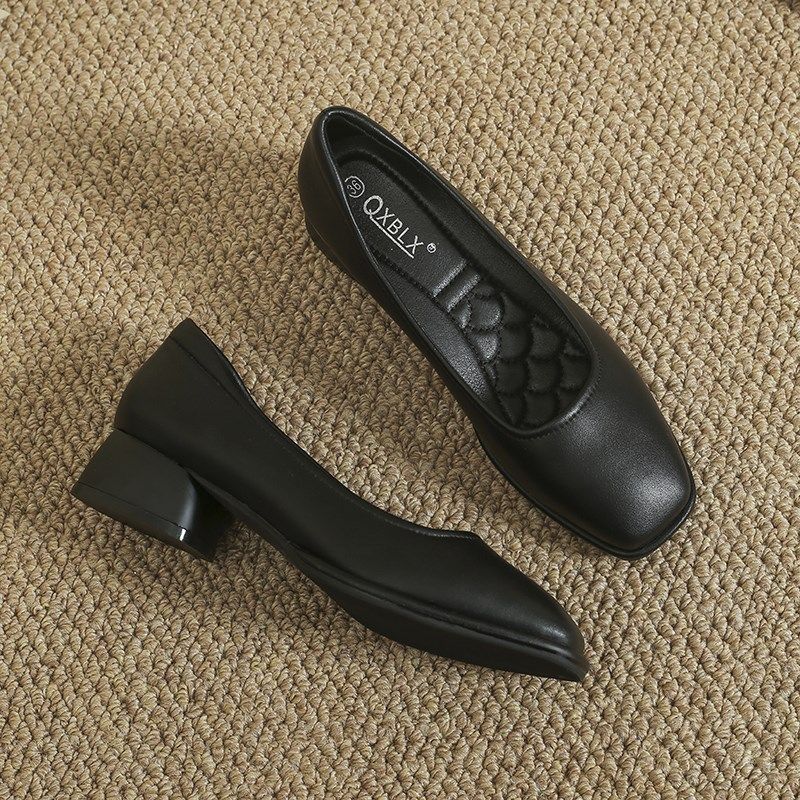 方头黑色工作鞋久站不p累粗跟软底皮鞋女低跟单鞋上班职业通勤女,女鞋,浅口单鞋,淘宝优惠券,粉丝福利购,淘宝优惠卷