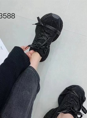 2024早春新款厚底满钻老爹鞋绑带休闲网红鞋小众帅气超火女运动潮