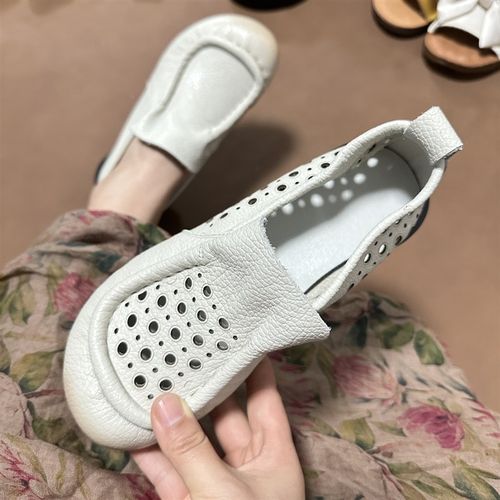 头层牛皮 女鞋洞洞鞋 跳舞鞋 女单鞋 一脚蹬懒人妈妈鞋大码凉鞋女