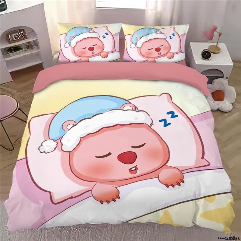 粉色小海狸loopy床上纯棉四件套全棉J床单被套床笠宿舍套件儿童,床上用品,床品套件/四件套/多件套,淘宝优惠券,粉丝福利购,淘宝优惠卷