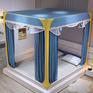 全包底遮光床帘蚊帐一体式 婴儿防摔拉链纹帐1.8m文账家用2022新款