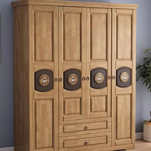 青少年实木儿童衣柜收纳柜男女孩C家用卧室二三四门衣橱原木色柜