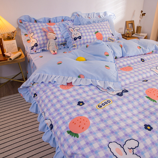 韩版紫色花边款少女心公主风四z件套被罩学生床裙款单人宿舍三件