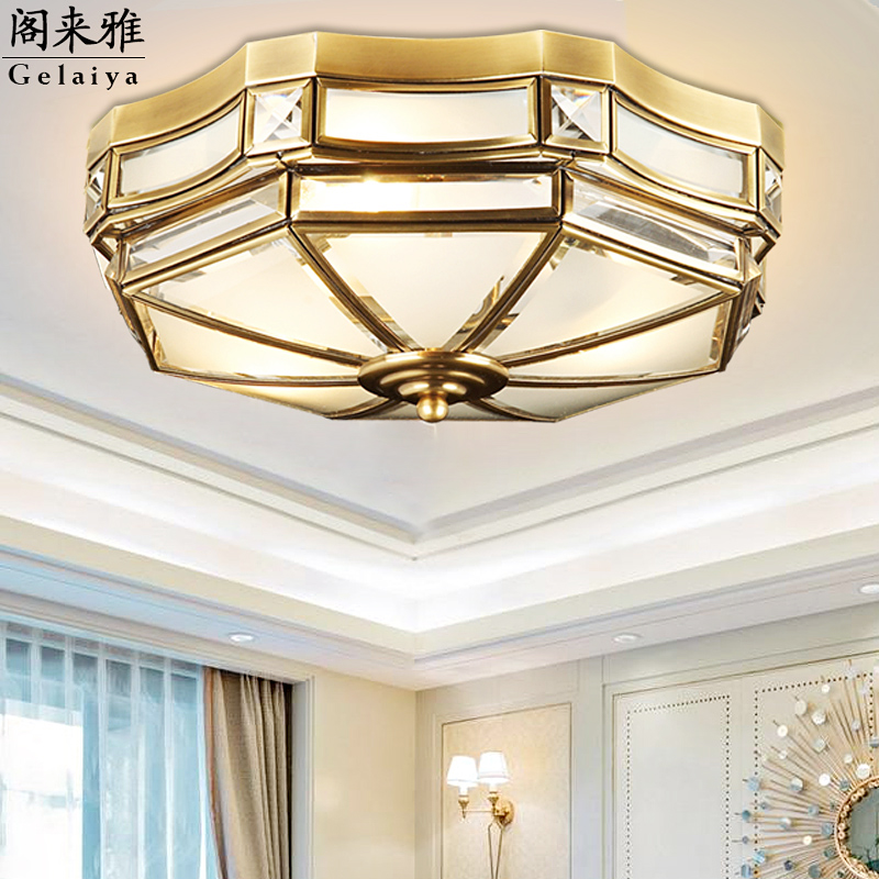 欧式现代简约吸顶灯 美式卧室门厅玄关灯 家用新款节能水晶全铜灯