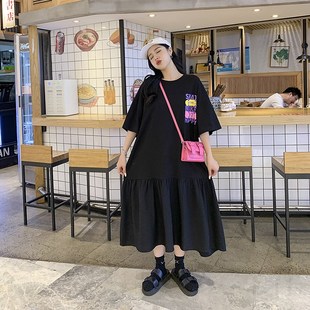 加大码胖mm连衣裙巨显瘦宽松遮肚子裙子夏天短袖洋气2025年新款夏