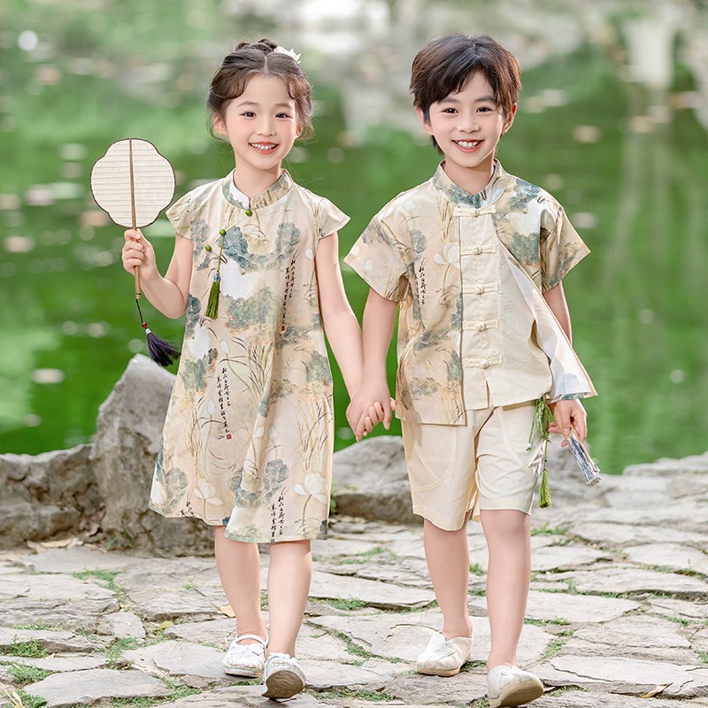 汉服男童夏季中国风古装女童唐装套装日常改良高端儿童中式表演服图片