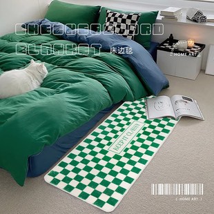 棋盘格床边毯现代卧室长条时尚 床边毯家用房间沙发地垫防滑耐脏