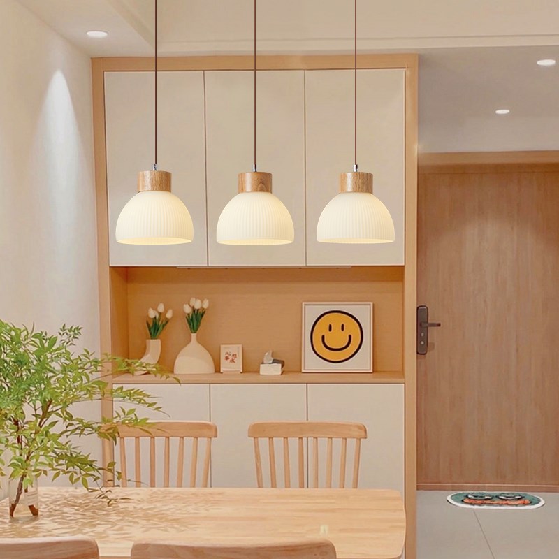 原木餐厅灯led饭厅餐桌灯日式实木吊灯吧台三头灯具北欧风小吊灯