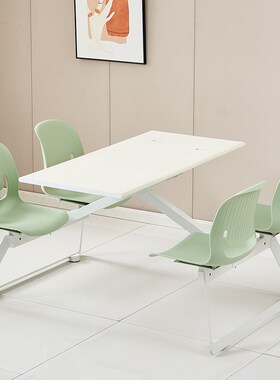 学校公司食堂连体餐n桌椅组合职员工厂饭堂实木餐桌4人位快餐桌椅