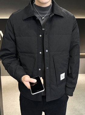 冬季男士羽绒服潮流韩版休闲帅气青年男士轻薄保暖男装衬衫领外套