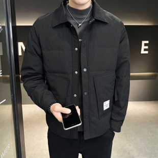 冬季男士羽绒服潮流韩版休闲帅气青年男士轻薄保暖男装衬衫领外套