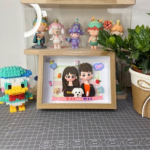 石塑粘土人偶定制软陶diy相框情侣闺I蜜全家福送男女朋友生日礼物