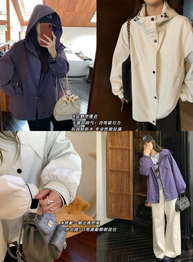 NAZ那子大码春季新款韩版宽松休闲百搭户外冲锋衣胖mm连帽外套女