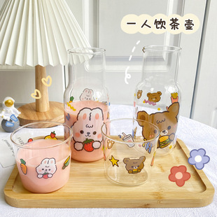 复古带盖玻璃小凉水壶耐高温冷水壶可加热泡茶壶高硼硅杯子接水壶