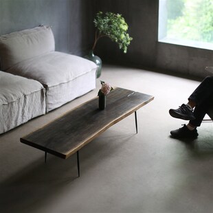 朴室 侘b寂风中古简约北欧法国橡木实木烟熏色长形原木大板茶几