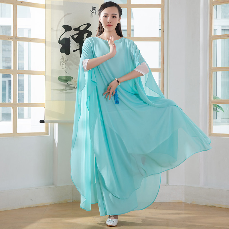 禅舞服装女白色禅服仙女连衣裙二件套中国风茶服文艺网袖升级长裙图片