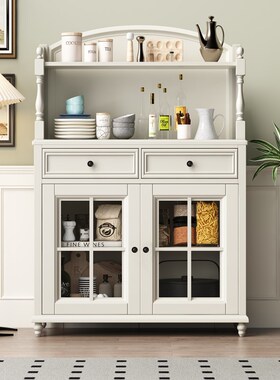 美式乡村全实木餐边柜小户型实木白色靠墙一体客T厅置物架储物柜
