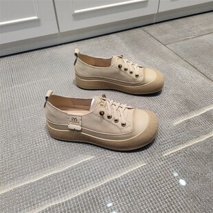 低帮休闲复古文艺小青年真皮2025春季新款松紧带懒人鞋Z百搭女鞋