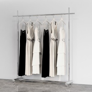 新款服装店专用展示架不锈钢拉丝落地式女装陈列S架北欧时尚挂衣