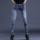拼接弹力休闲长裤 美式 子男 小脚2023秋季 新款 拉炼牛仔裤 男蓝色修身