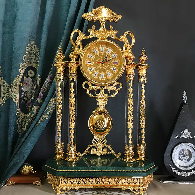 欧式创意坐钟高端客厅摇摆钟表别墅酒店会所纯铜静音机芯家用座钟