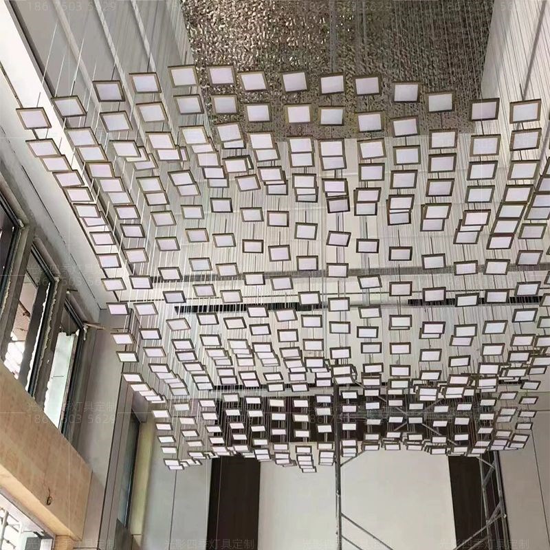 酒店大堂售楼部小方格造型炫彩可变光吊灯宴会厅走廊工程灯具定制