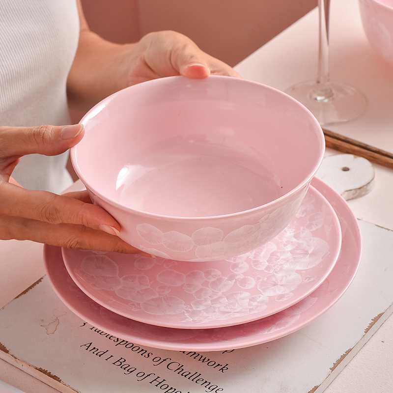 冰花瓷碗7寸大汤碗陶瓷餐具家用日式可爱彩色面碗水果碗甜品碗