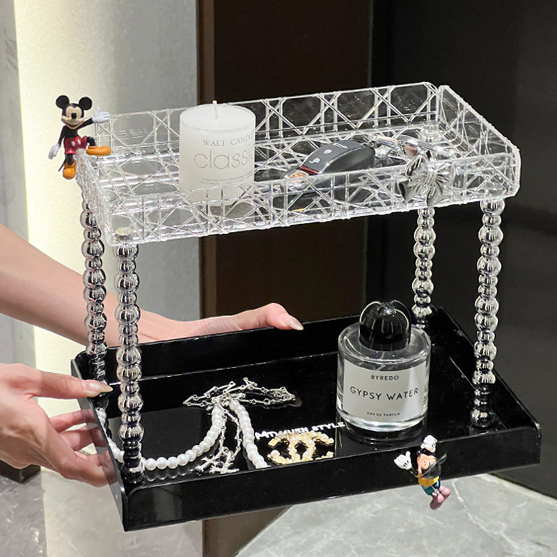 轻奢洗漱台双层置物架子浴室厕所卫生间洗手台面化妆品梳子收纳架