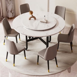 圆桌餐桌家庭聚餐1m0人吃饭折叠可伸缩饭桌酒店圆形带转盘组合桌