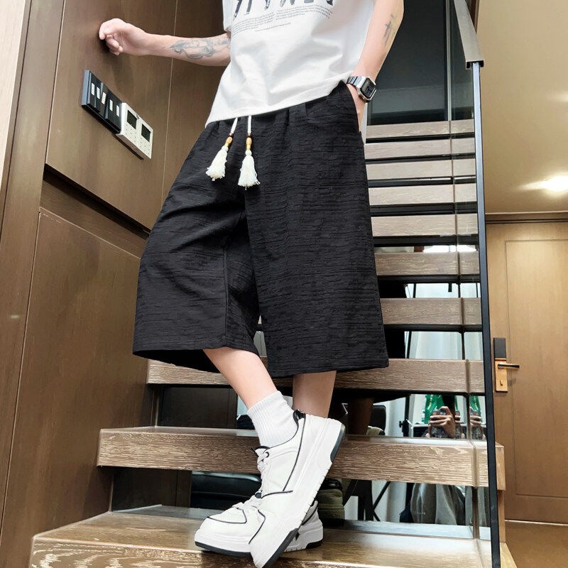 运动短裤男士夏季新款纯棉宽松沙滩七分裤青少年潮流大码休闲裤子