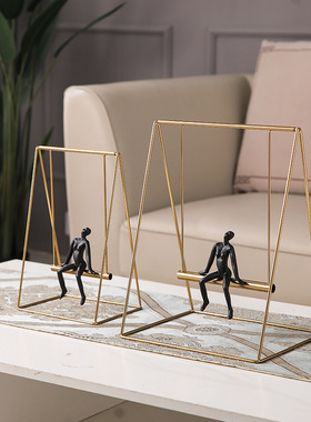 软装人物创意装饰品摆件轻奢家居办公室桌面思想者荡秋千举重摆设