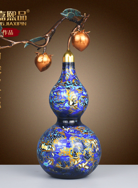 全铜双桃葫芦摆件福禄吉祥新中式客厅玄关酒柜装饰品乔迁新居礼品