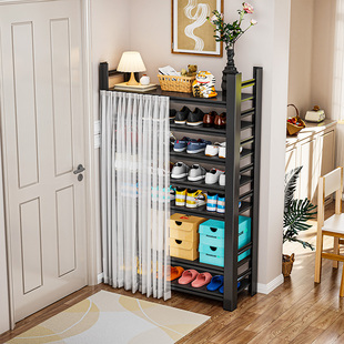 防尘鞋架带遮挡帘家用门口多层鞋柜室内简易钢制入W户铁艺置物架