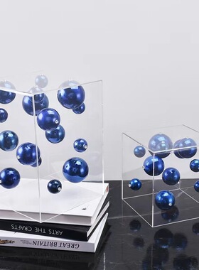 现代简约方形亚克力罩球摆件客厅玄关电视柜样板房装饰品轻奢摆设