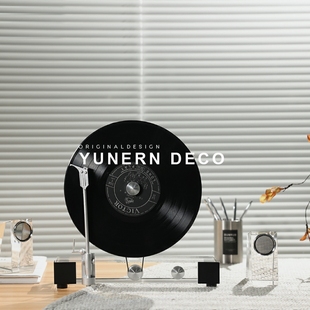 现代轻奢样板间高级感水晶黑胶胶片机客厅电视柜玄关装饰桌面摆件